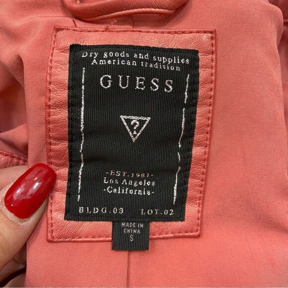 Guess Pink/Red Faux Leather Moto Jacket with Asymmetrical Zipper Size Small - Picture 6 of 15